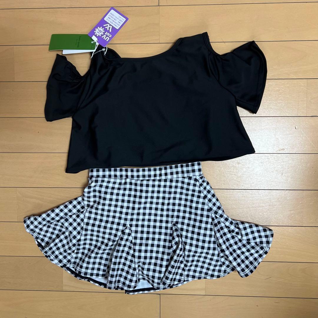 新品katespadeケイトスペードギンガムスイムウェアS110-120cm水着