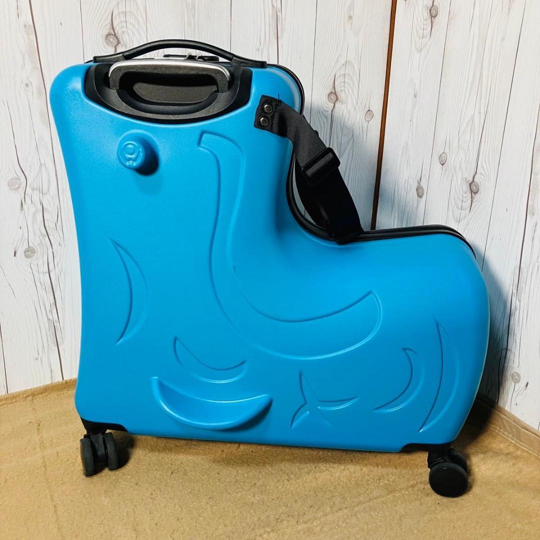 美品 noricco こどもが乗れるキャリーケース マットブルー スーツケース