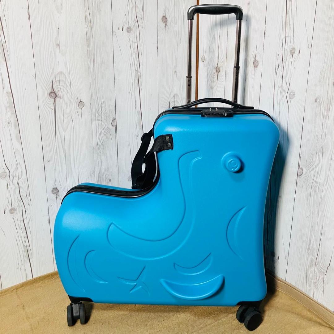 美品 noricco こどもが乗れるキャリーケース マットブルー スーツケース