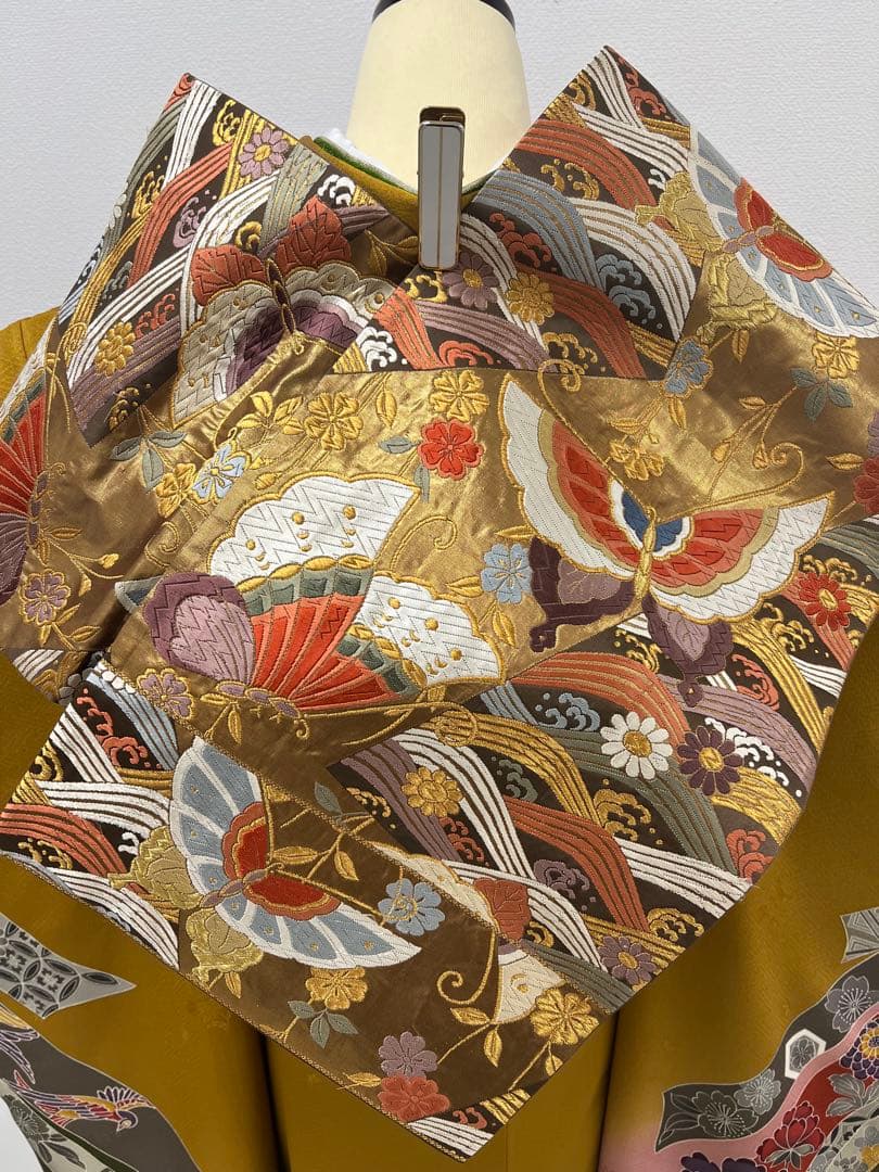 振り袖　フルセット　別誂長襦袢　美品　紅型　辛子色　成人式　結婚式　762