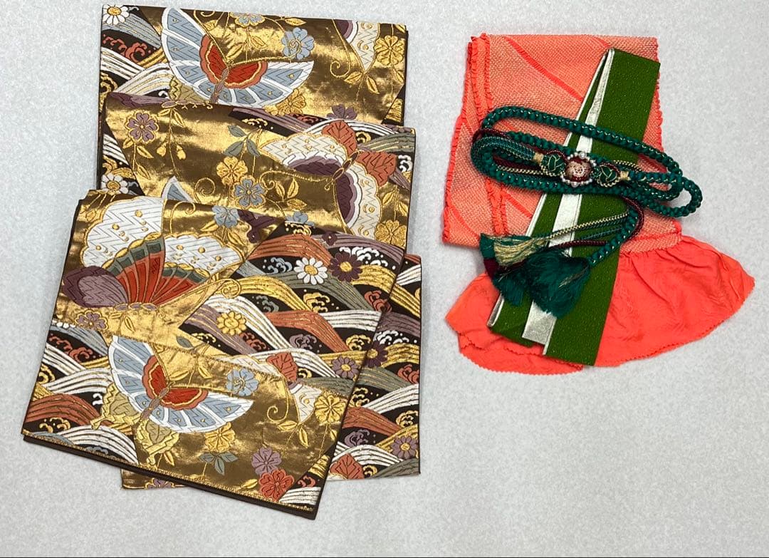 振り袖　フルセット　別誂長襦袢　美品　紅型　辛子色　成人式　結婚式　762