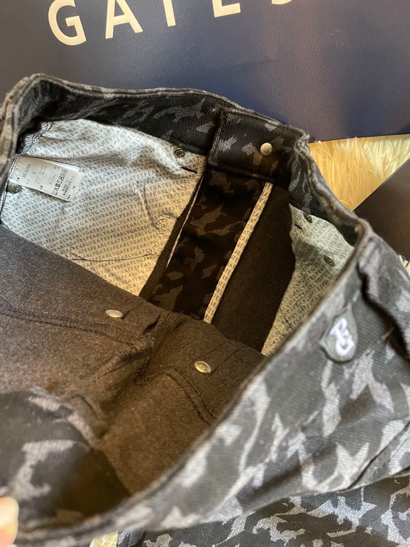 パーリーゲイツレディースハイパワーストレッチツイルレオパード千鳥柄パンツサイズ0