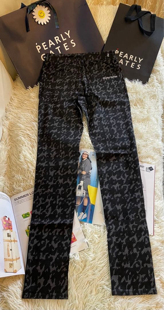 パーリーゲイツレディースハイパワーストレッチツイルレオパード千鳥柄パンツサイズ0