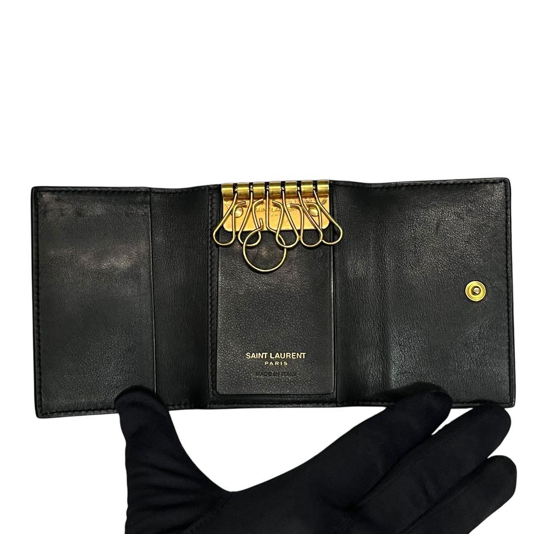 希少✨サンローラン 6連キーケース レザー YSL ロゴ金具 ブラック 黒