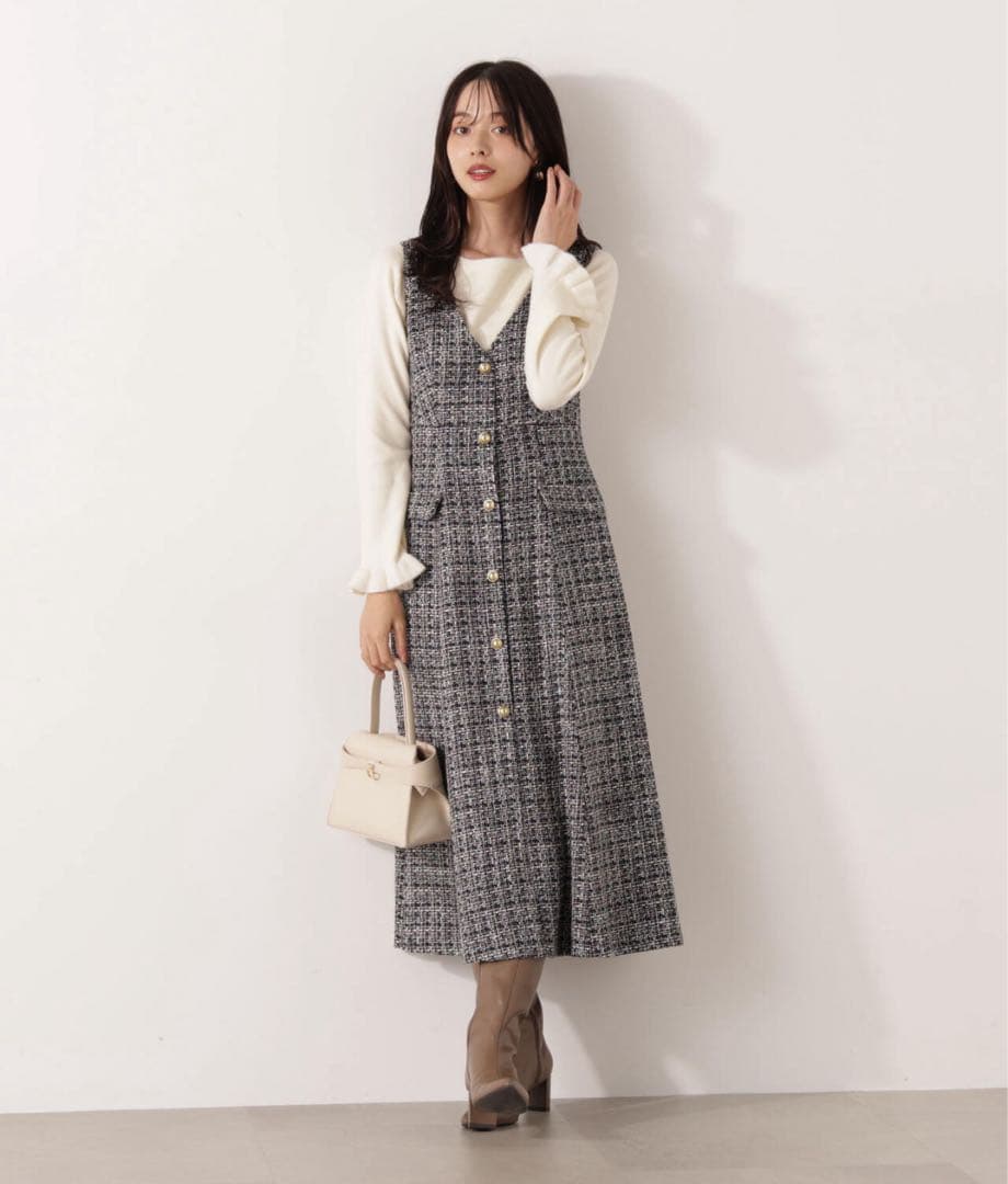 【ラベンダー】PROPORTION /ミックスツイードロングジャンスカ