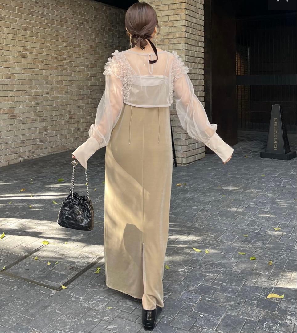 【CAPRICIEUX LE'MAGE】チュールフリルベロアワンピース