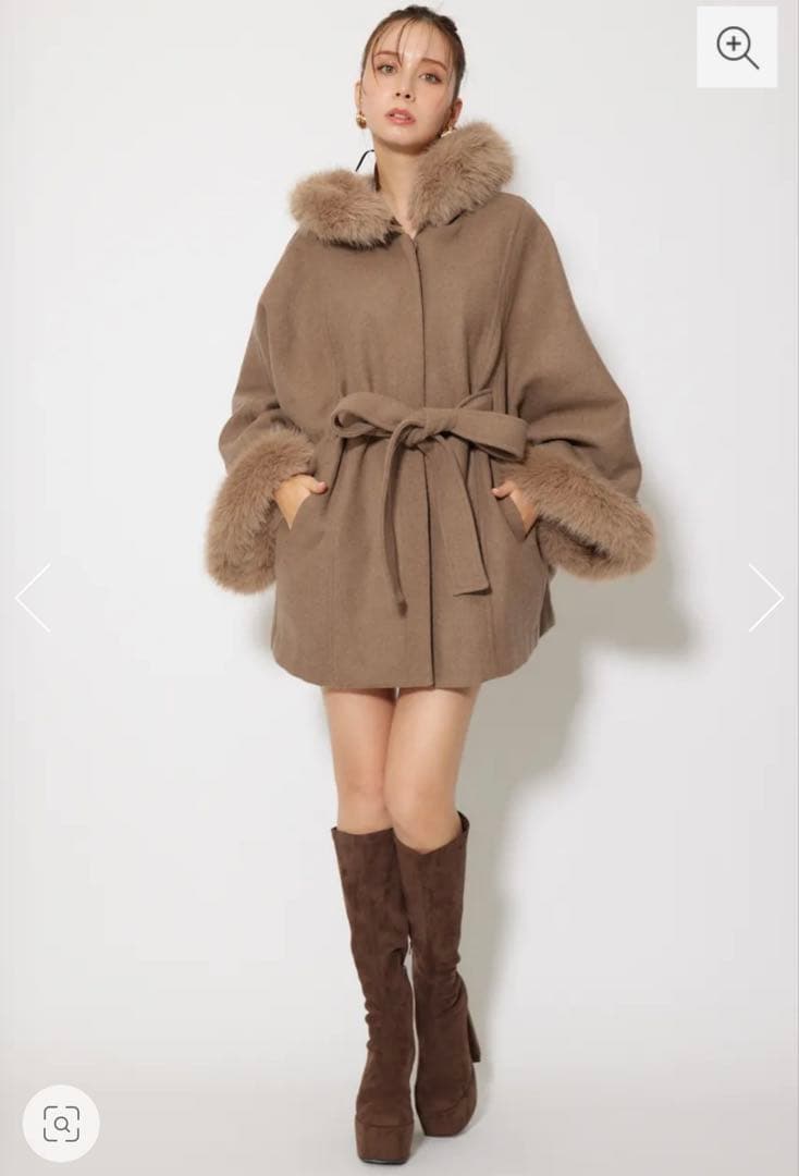 rienda ウールMIXフードポンチョコート M BRN