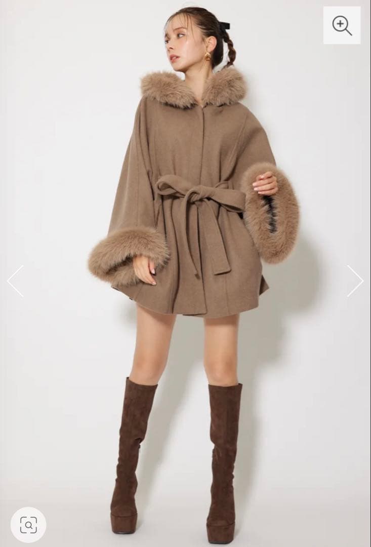 rienda ウールMIXフードポンチョコート M BRN