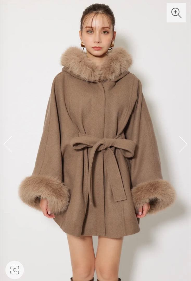 rienda ウールMIXフードポンチョコート M BRN