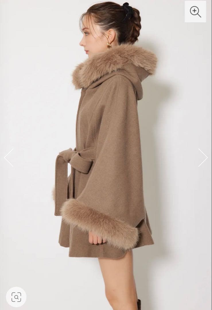 rienda ウールMIXフードポンチョコート M BRN