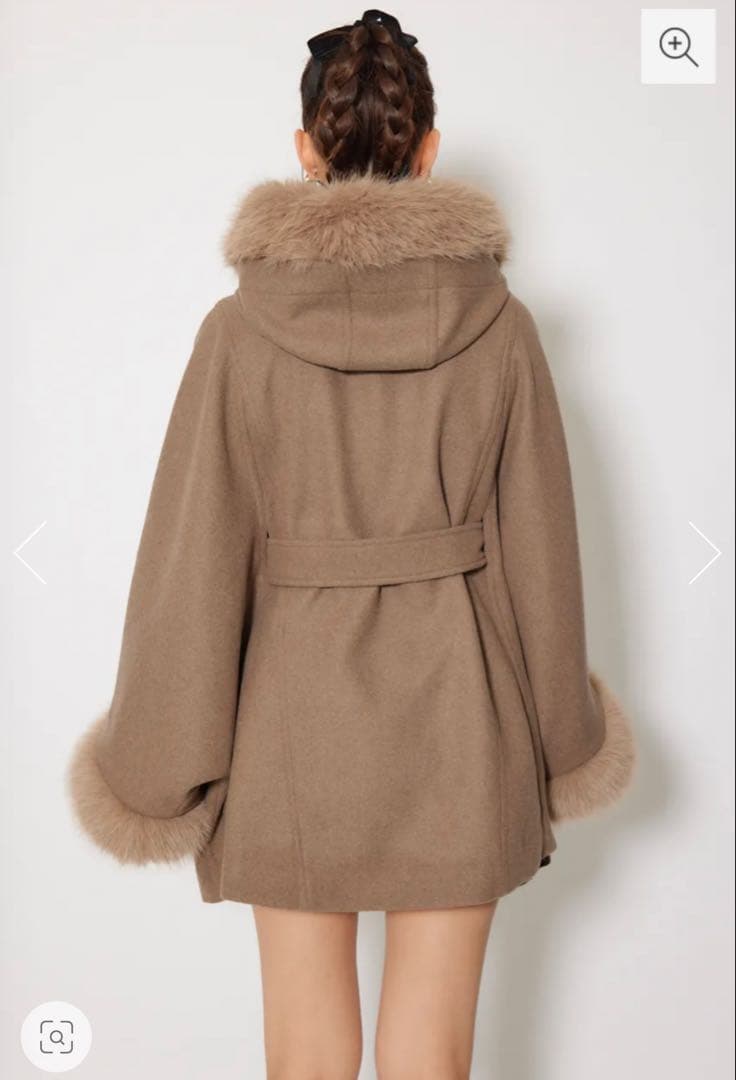 rienda ウールMIXフードポンチョコート M BRN