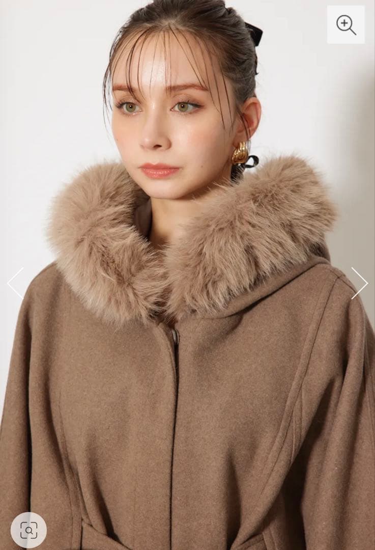 rienda ウールMIXフードポンチョコート M BRN