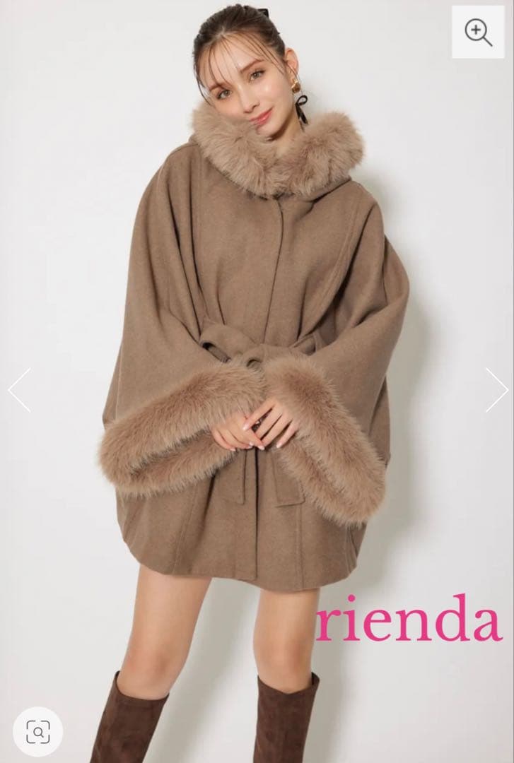 rienda ウールMIXフードポンチョコート M BRN