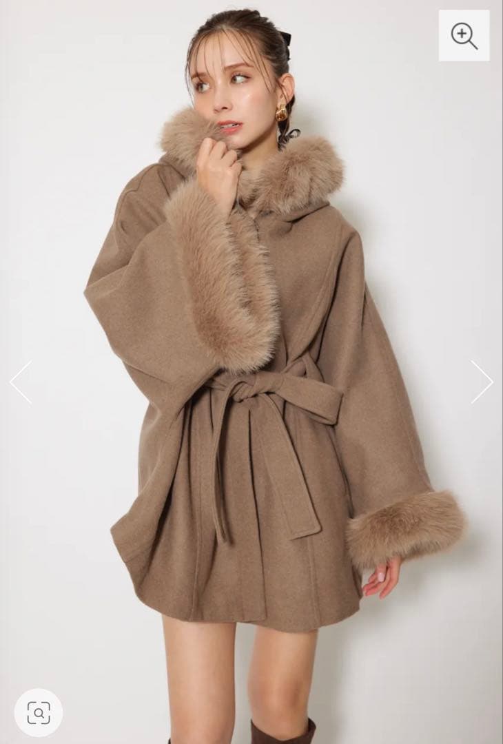 rienda ウールMIXフードポンチョコート M BRN