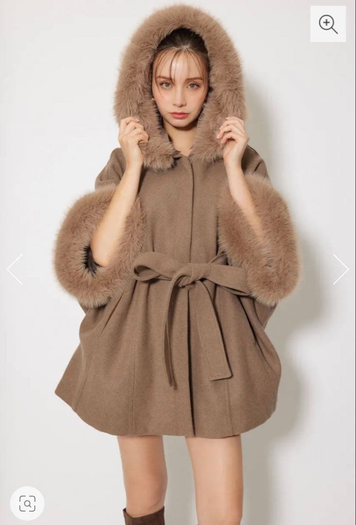 rienda ウールMIXフードポンチョコート M BRN