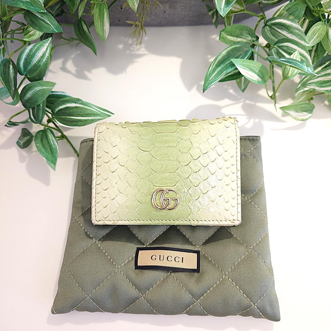【希少】GUCCI グッチ パイソン ２つ折り コンパクトウォレット グリーン系