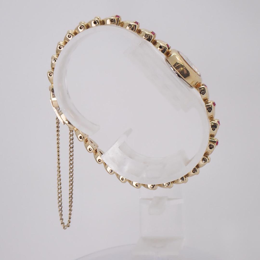 稼働★ セイコー レディース腕時計 ゴールド 赤石 ブレスレット 87年