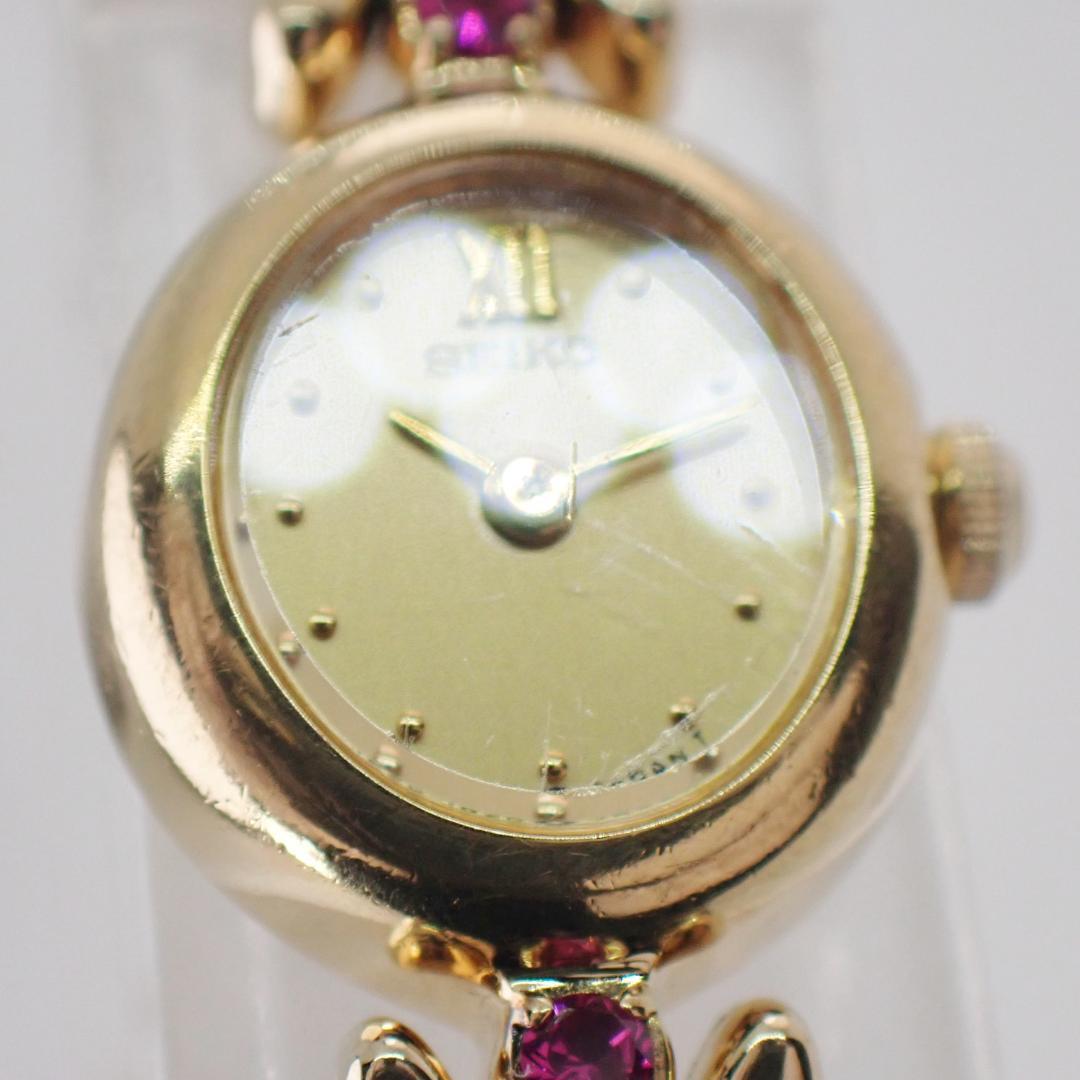 稼働★ セイコー レディース腕時計 ゴールド 赤石 ブレスレット 87年