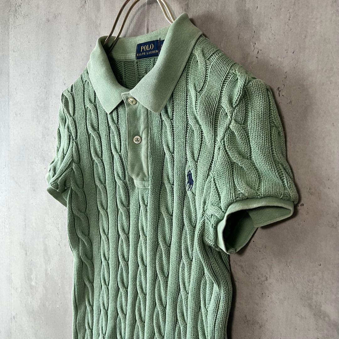 ポロラルフローレン　ケーブルニット　ポロシャツ　ウォッシュ加工