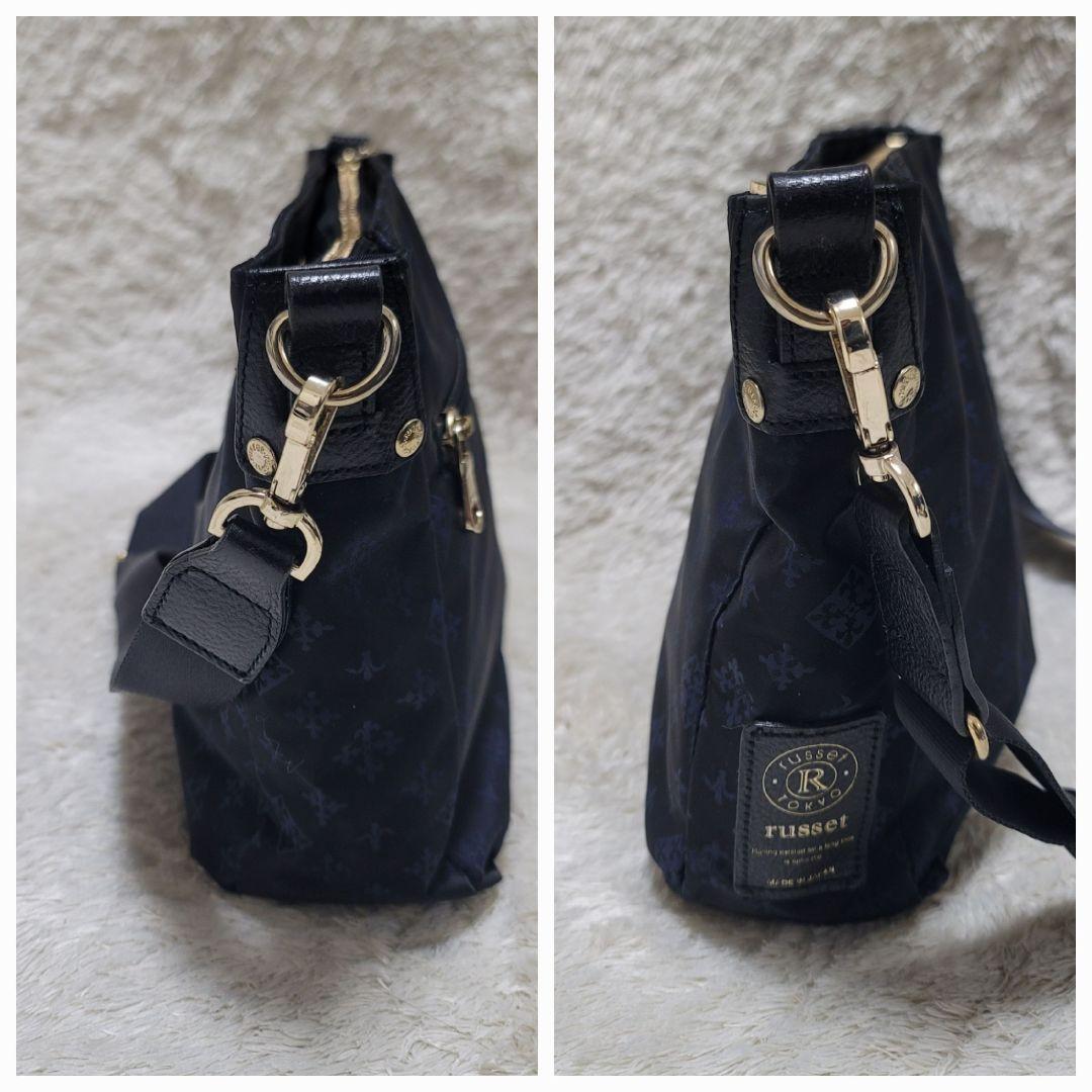 美品✨russet ラシット モノグラム ナイロン ショルダーバッグ ネイビー