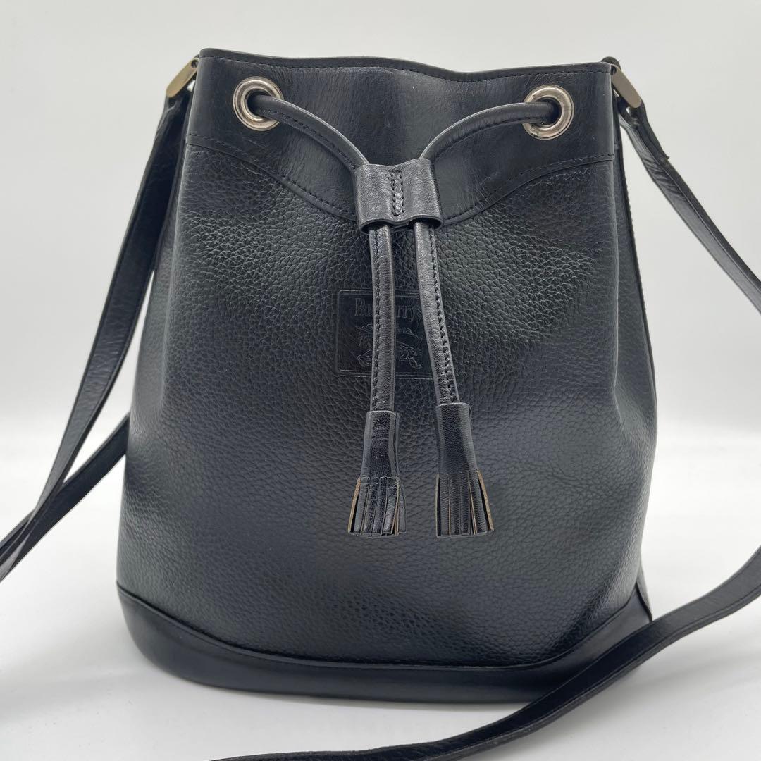 【極美品】バーバリー　ショルダーバッグ　ノバチェック　ホースロゴ　レザー　黒