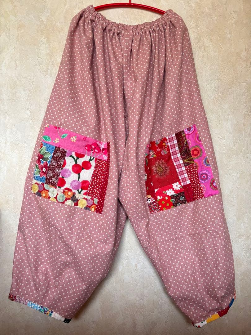 ちくちくもんぺパッチワーク桃色ドット