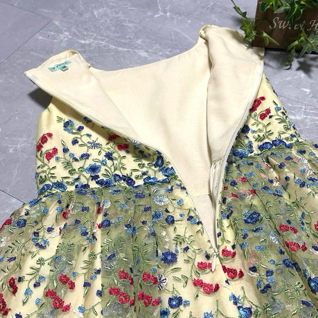 【fine】バンビーニ ドレス ワンピース 花柄 刺繍 黄色 ノースリーブ