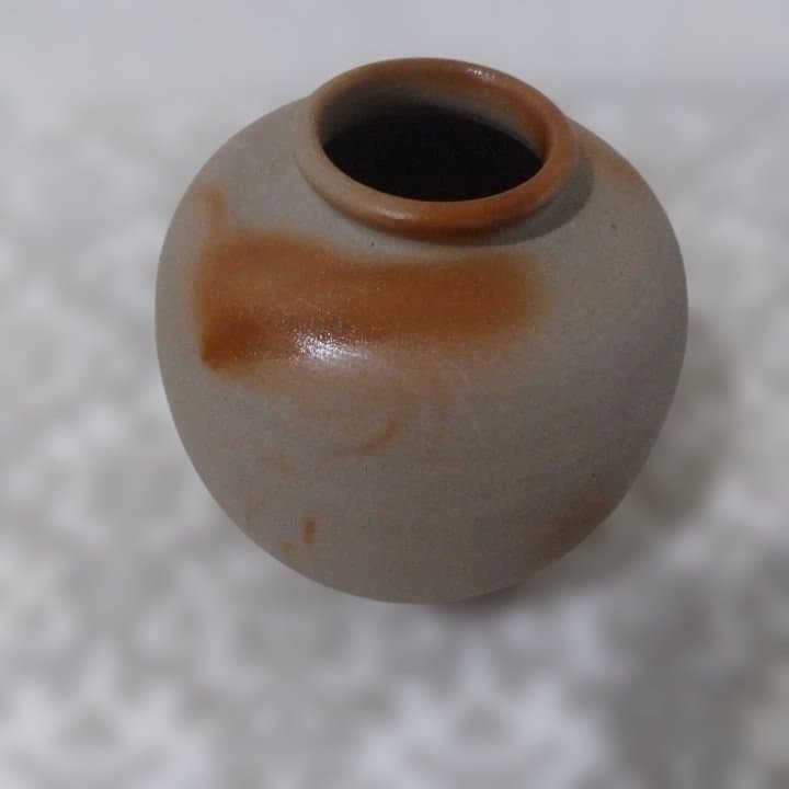 茶道具 備前焼 木村陶峰造 火襷 茶入 共箱・仕覆付　西陣織