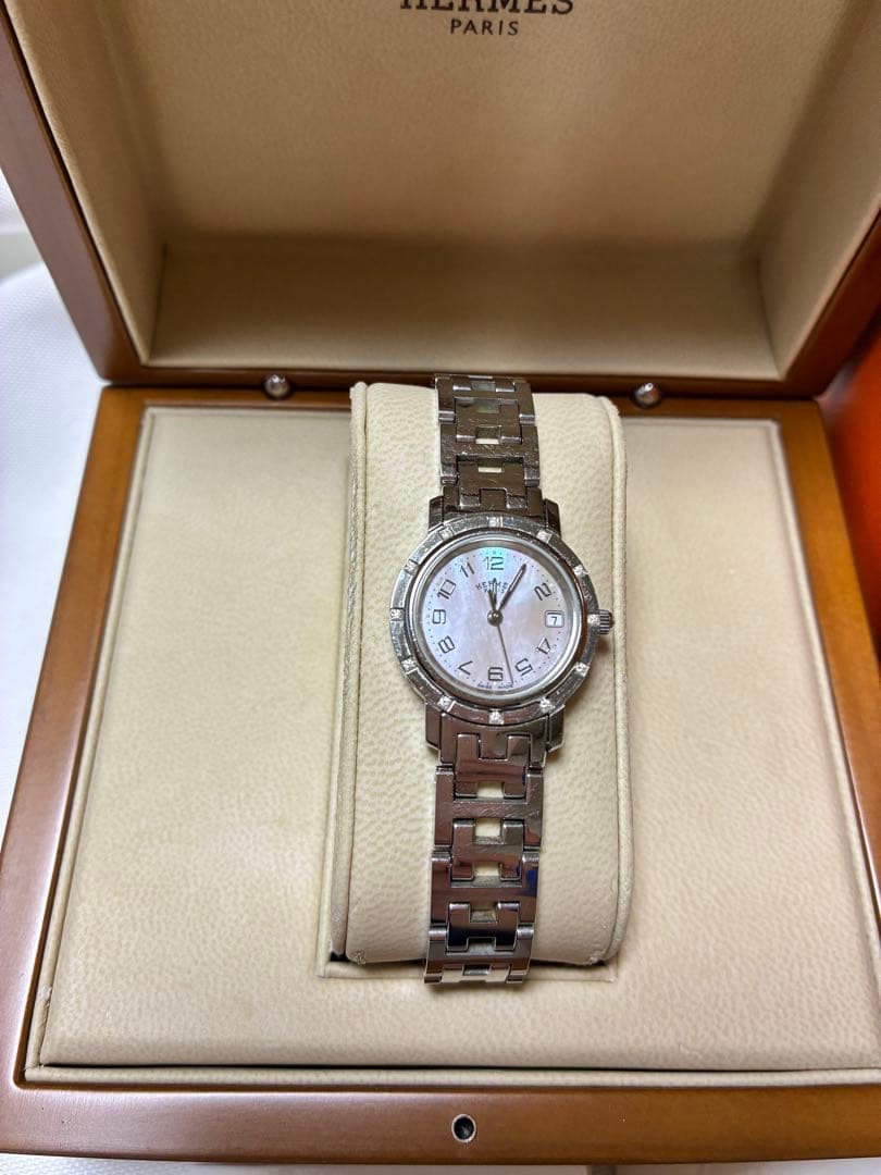 HERMES クォーツ腕時計 ピンクシェル文字盤