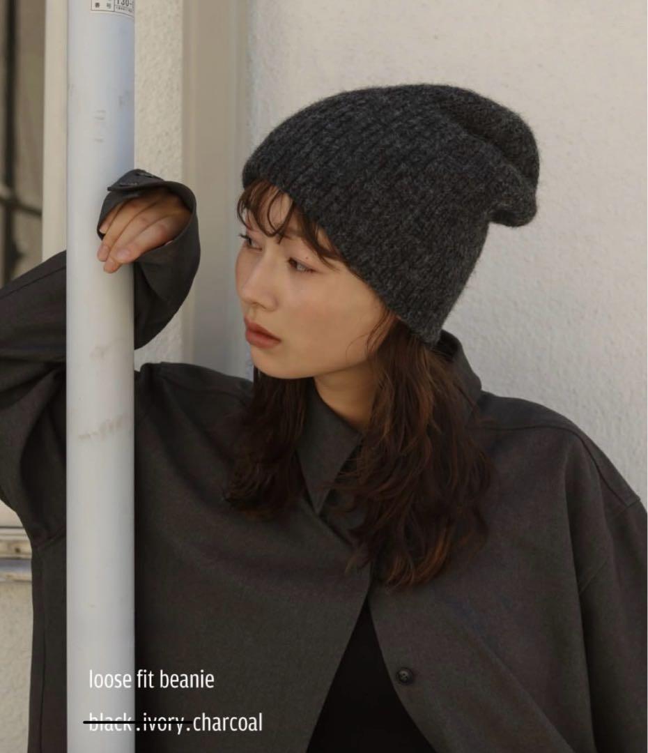 帽子 CALME loose fit beanie charcoal