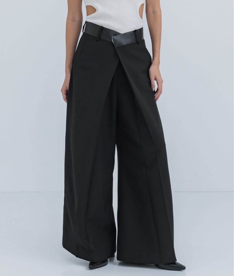 STUDIOUS フェイクリネンフレアトラウザーパンツ