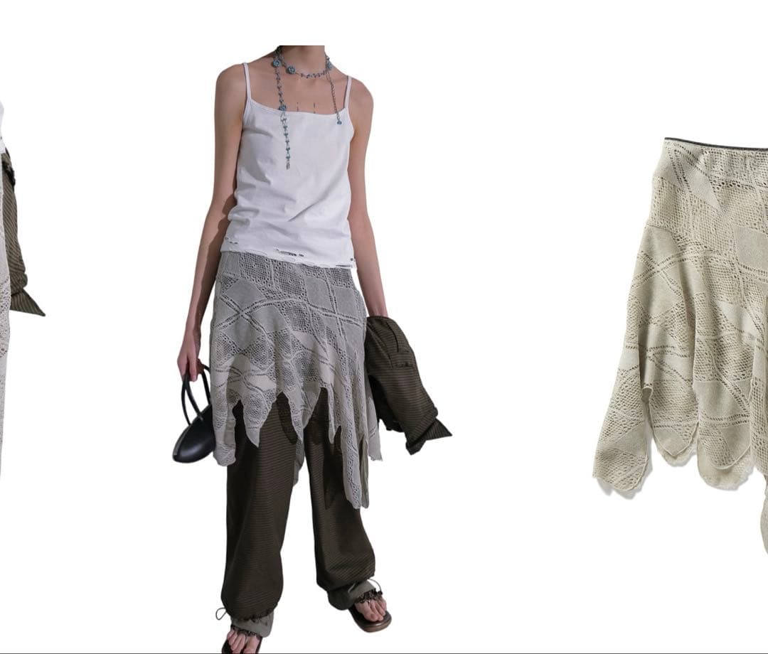 スカート perverze Knit Lace Jagged-hem Skirt