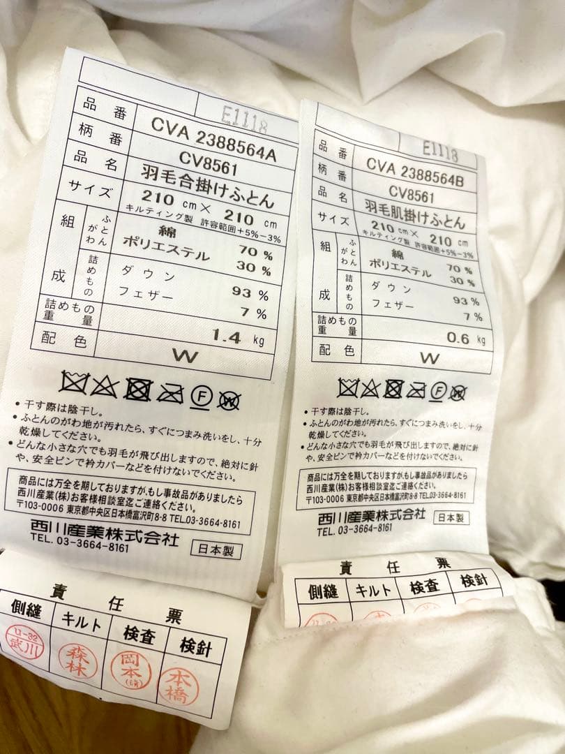 西川 羽毛布団 クイーン デュエット シベリアンホワイトグース93％ 肌掛 合掛