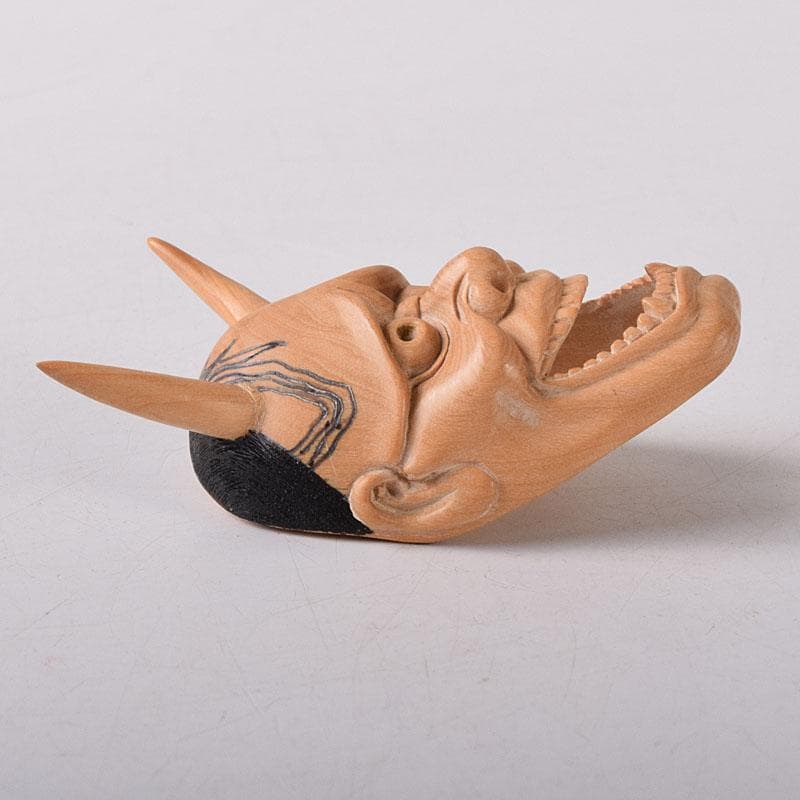 DEJAPAN 時代提げ物　木彫　面根付　能面　お面　般若面　C　7860