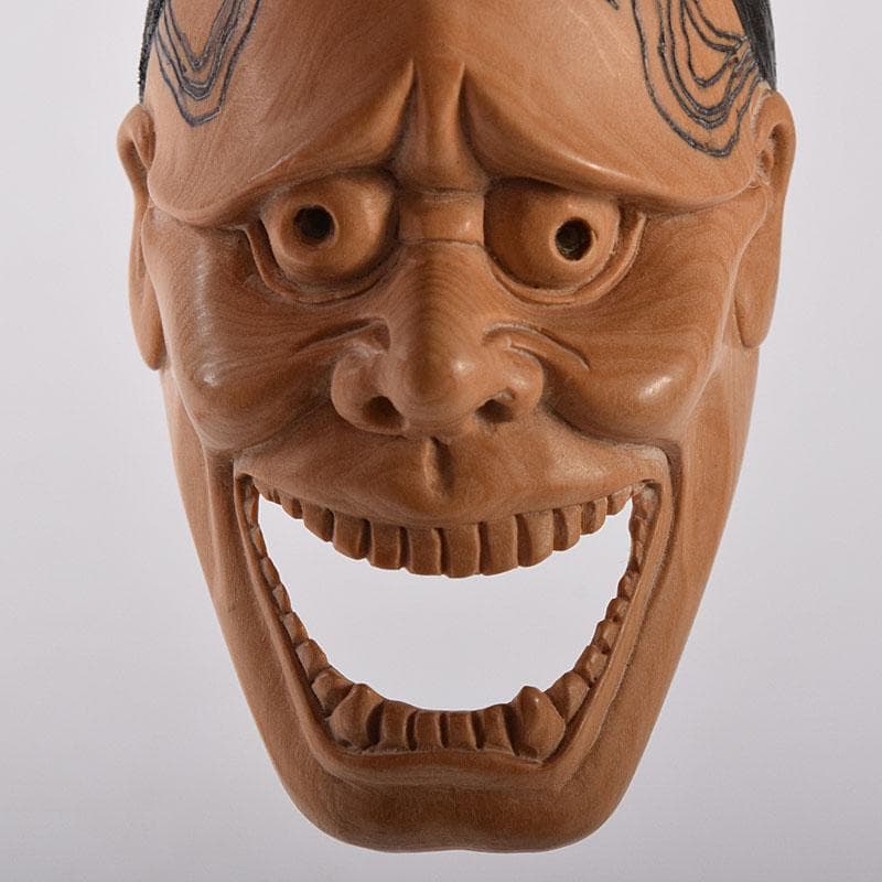 DEJAPAN 時代提げ物　木彫　面根付　能面　お面　般若面　C　7860