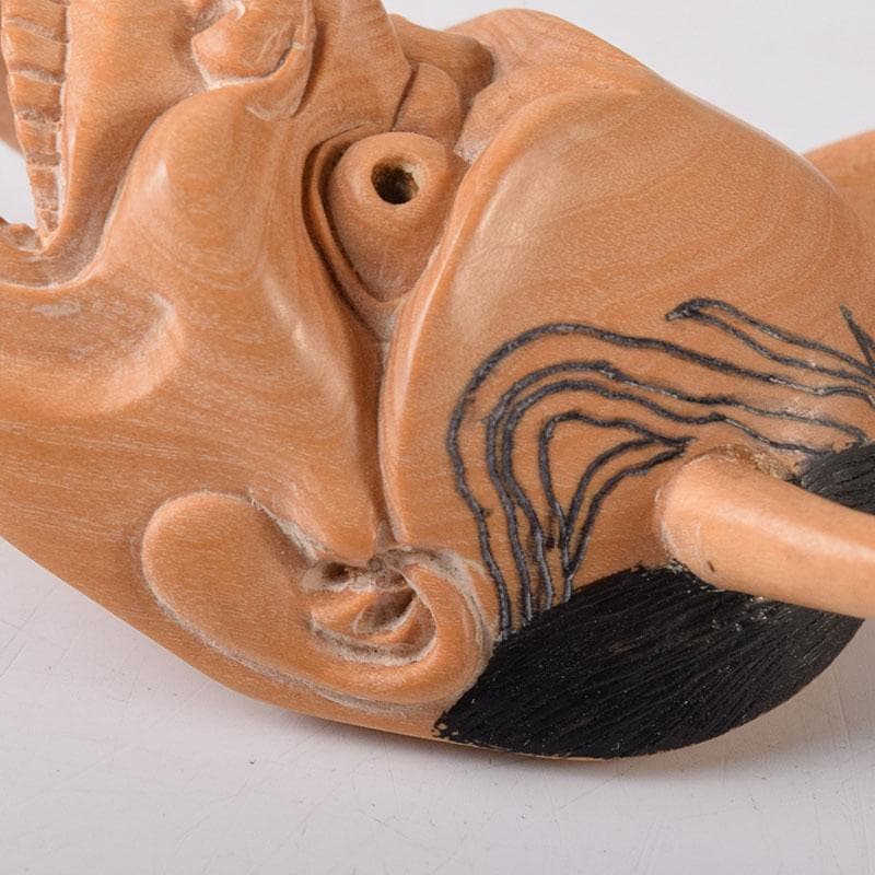 DEJAPAN 時代提げ物　木彫　面根付　能面　お面　般若面　C　7860