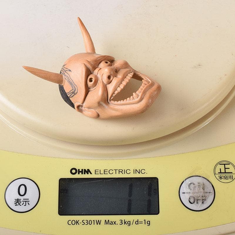 DEJAPAN 時代提げ物　木彫　面根付　能面　お面　般若面　C　7860