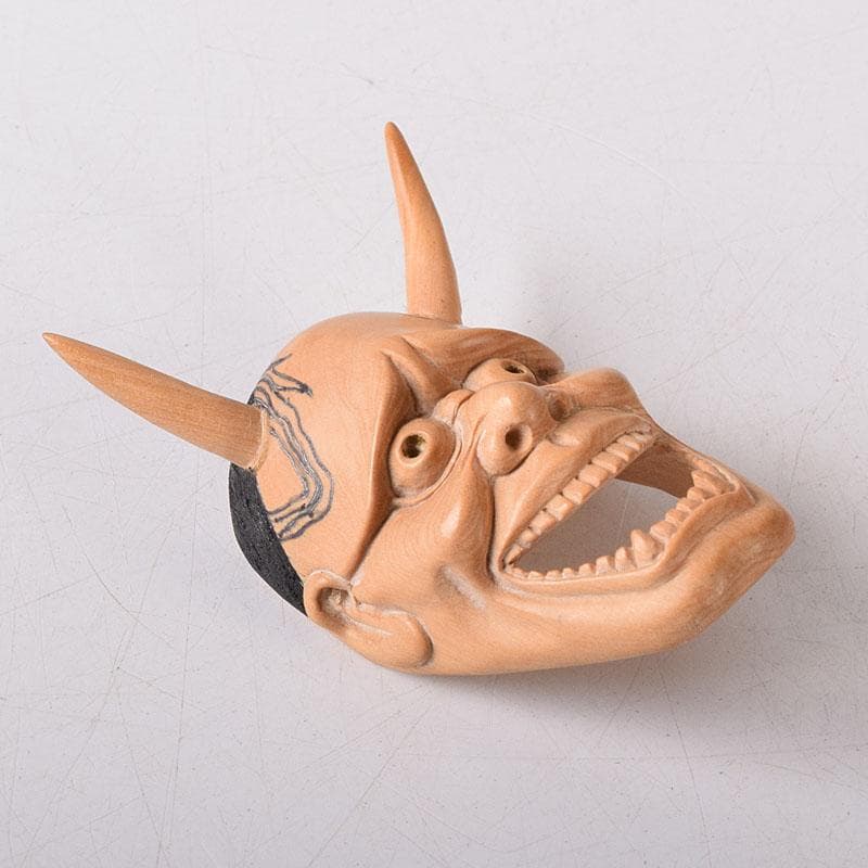 DEJAPAN 時代提げ物　木彫　面根付　能面　お面　般若面　C　7860