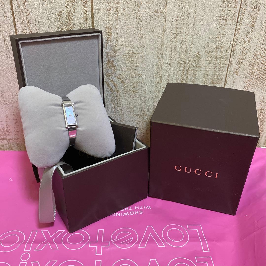 GUCCI 腕時計 1500L レディース シェル バングル シルバー 小傷あり