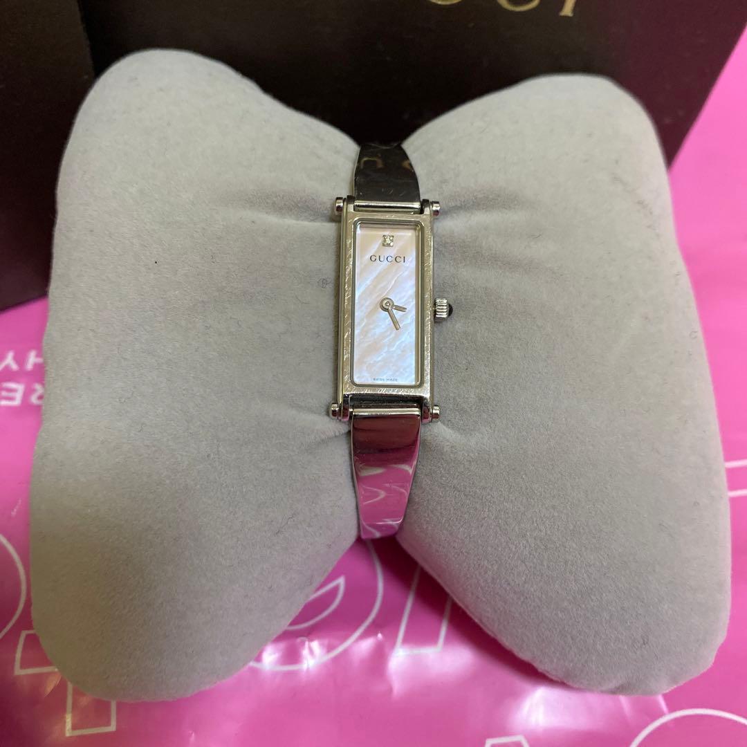 GUCCI 腕時計 1500L レディース シェル バングル シルバー 小傷あり