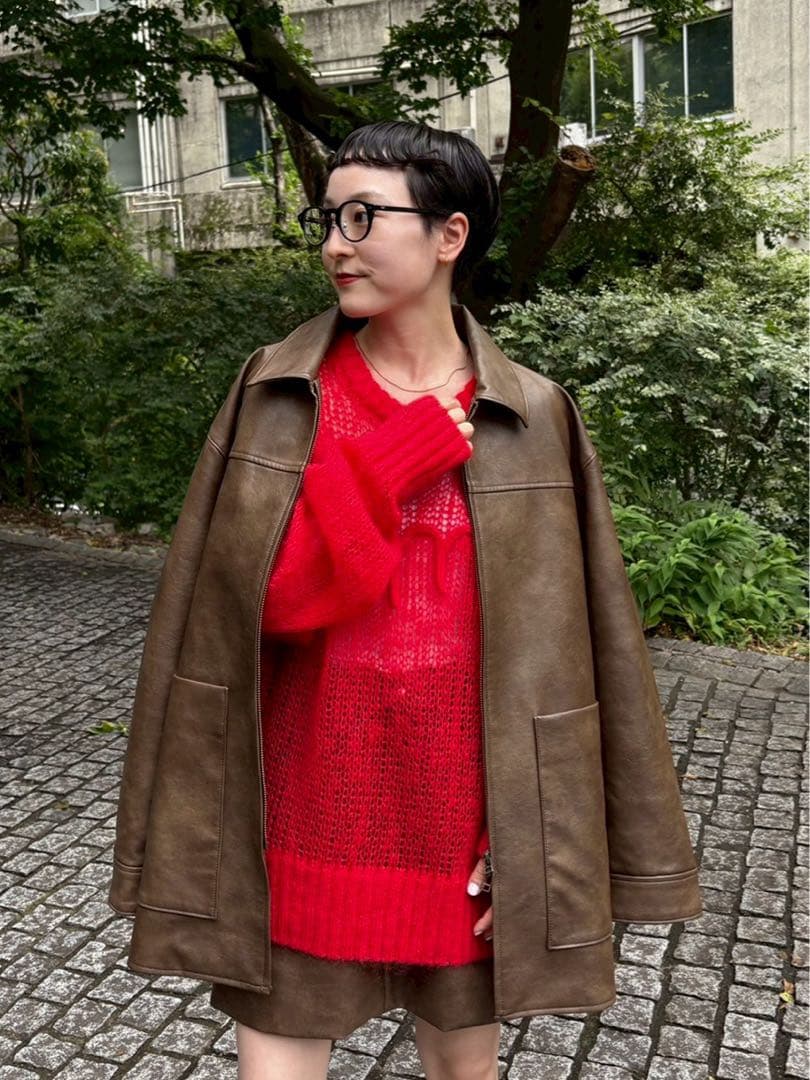 最終値下げ　emmi フェイクレザーダブルジップブルゾン