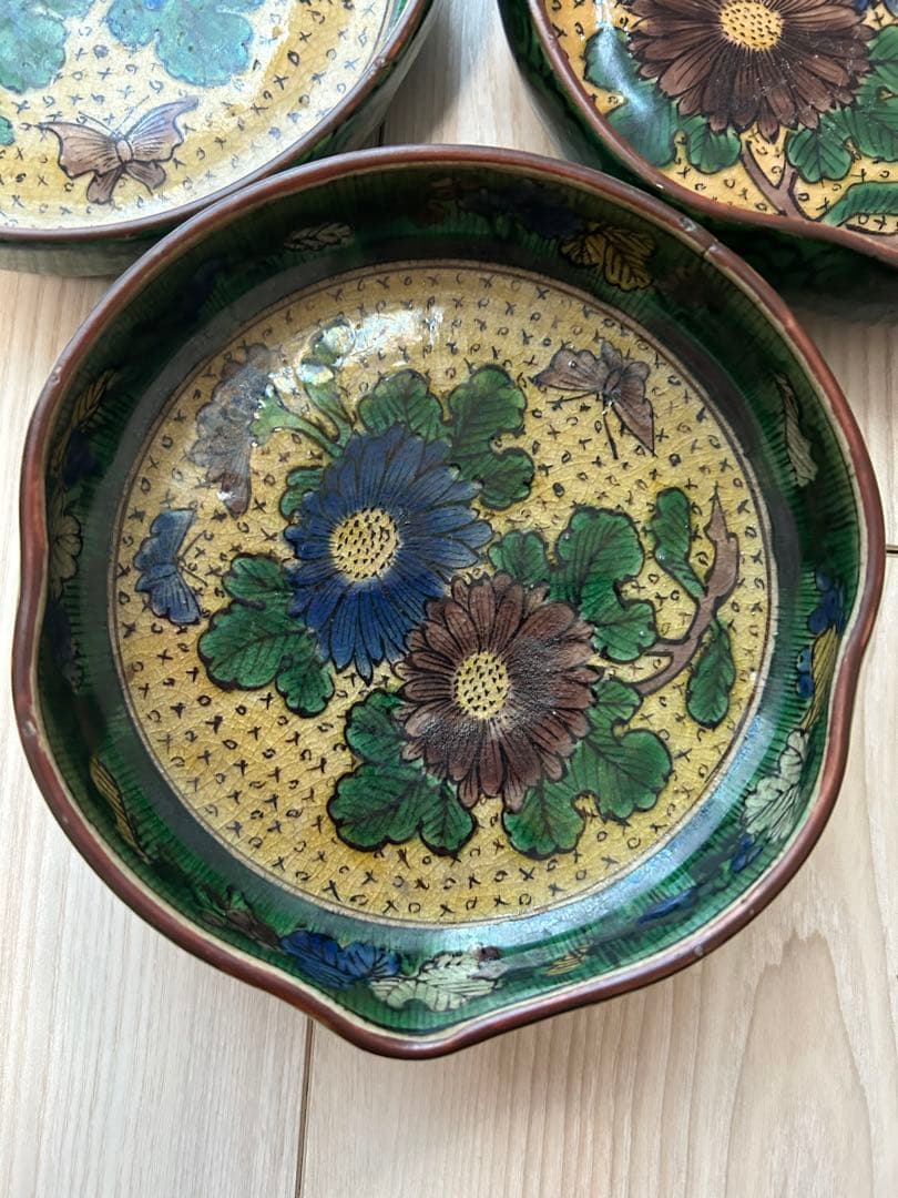 【かじや様】九谷焼　青手九谷　吉田屋　五枚