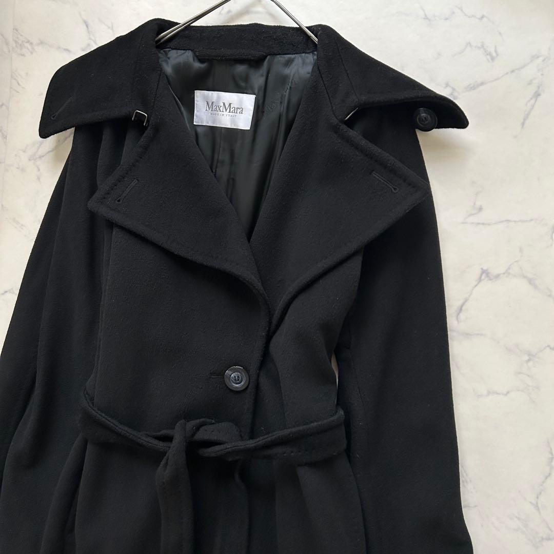最高級白タグ マックスマーラ ロングコート カシミヤ混 ベルト 女優襟