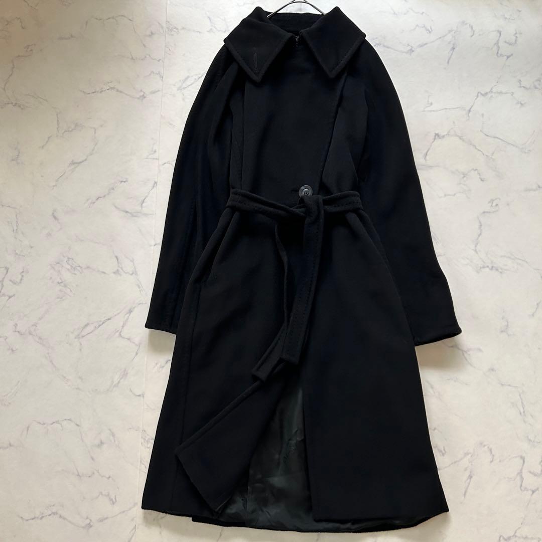 最高級白タグ マックスマーラ ロングコート カシミヤ混 ベルト 女優襟