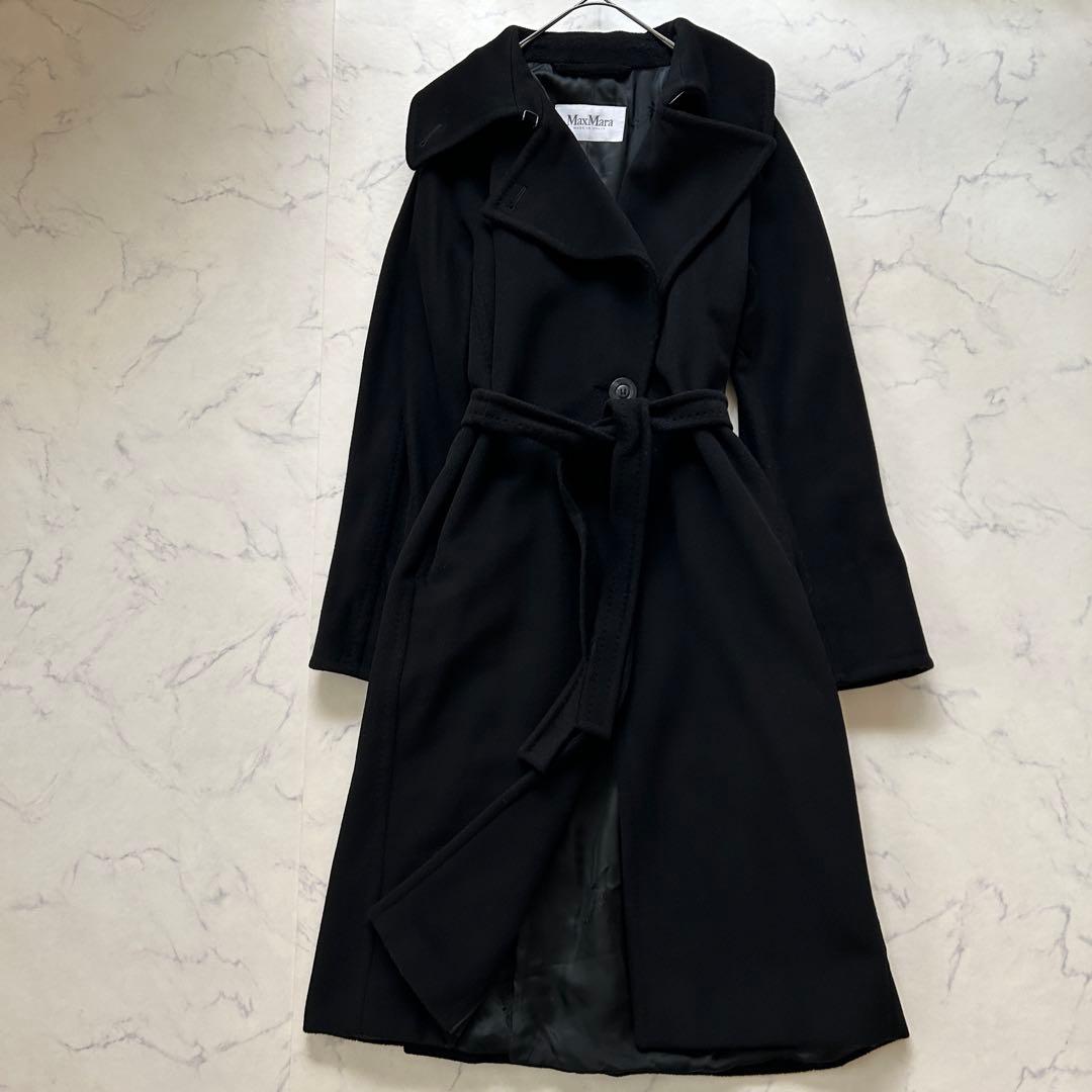 最高級白タグ マックスマーラ ロングコート カシミヤ混 ベルト 女優襟