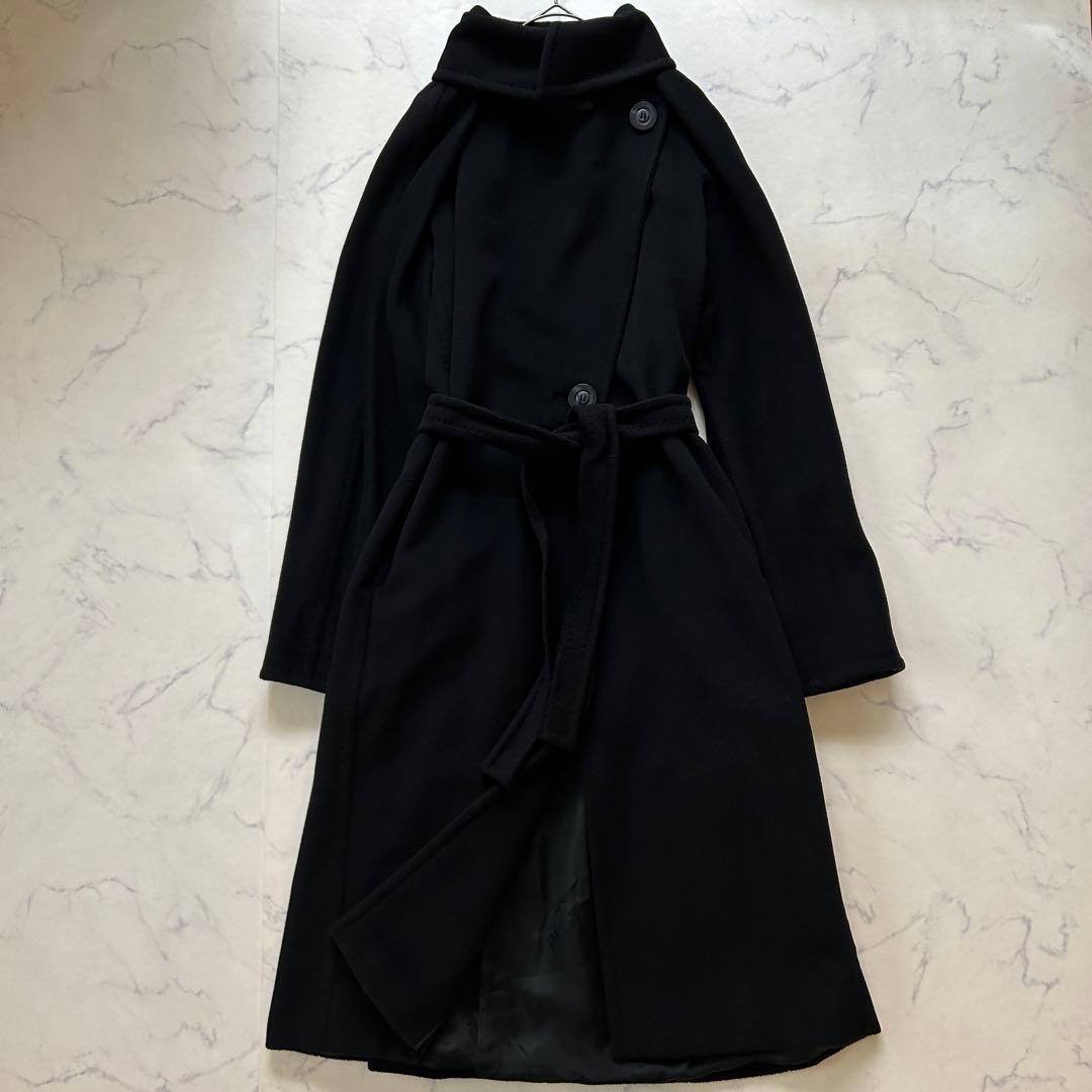 最高級白タグ マックスマーラ ロングコート カシミヤ混 ベルト 女優襟