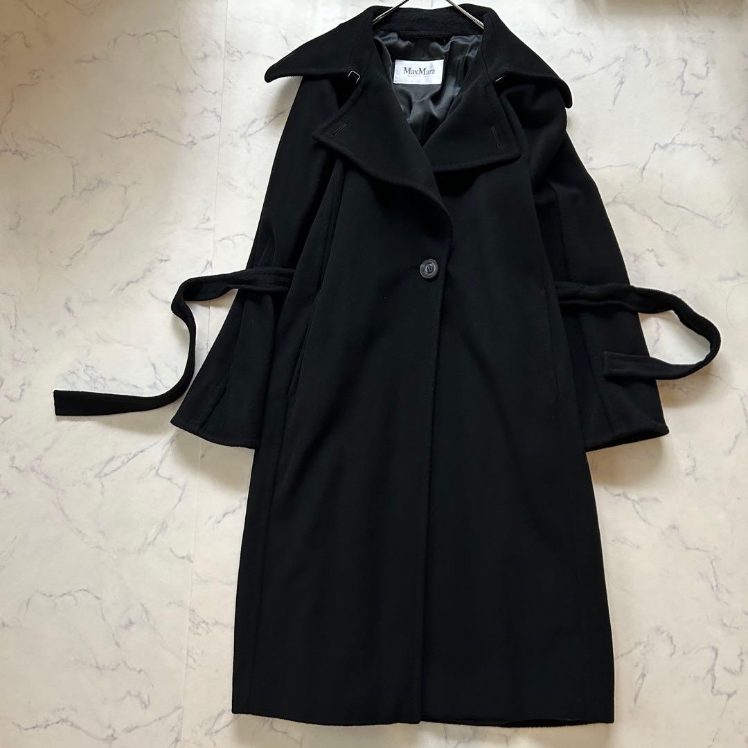最高級白タグ マックスマーラ ロングコート カシミヤ混 ベルト 女優襟