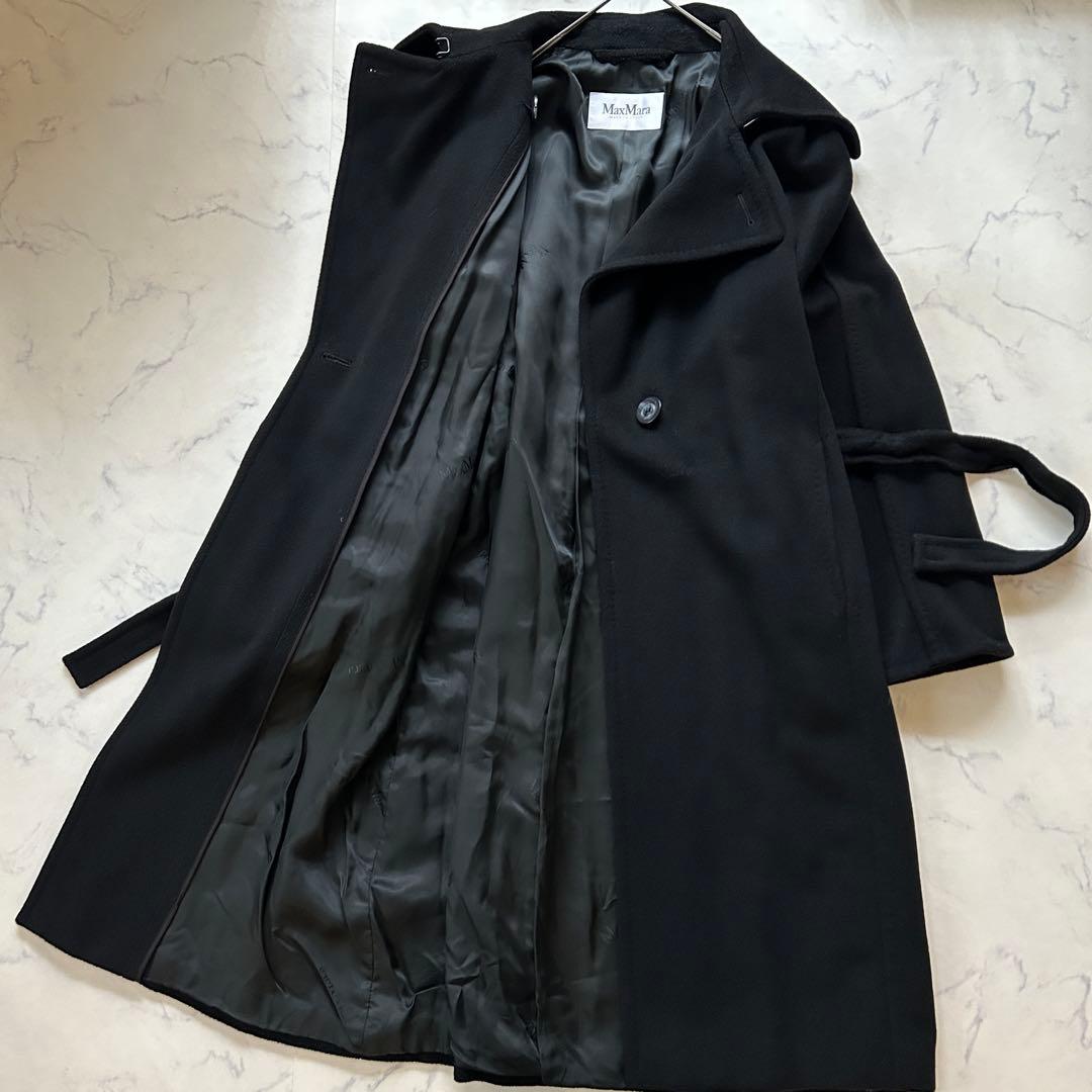 最高級白タグ マックスマーラ ロングコート カシミヤ混 ベルト 女優襟
