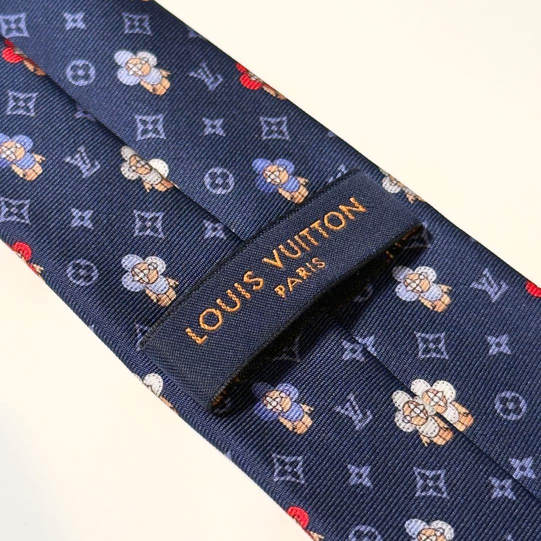 【ほぼ未使用】 ルイヴィトン モノグラム ネイビー系 ヴィヴィエンヌ ネクタイ