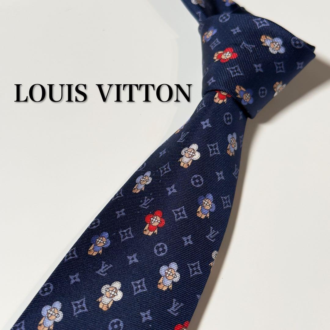 【ほぼ未使用】 ルイヴィトン モノグラム ネイビー系 ヴィヴィエンヌ ネクタイ
